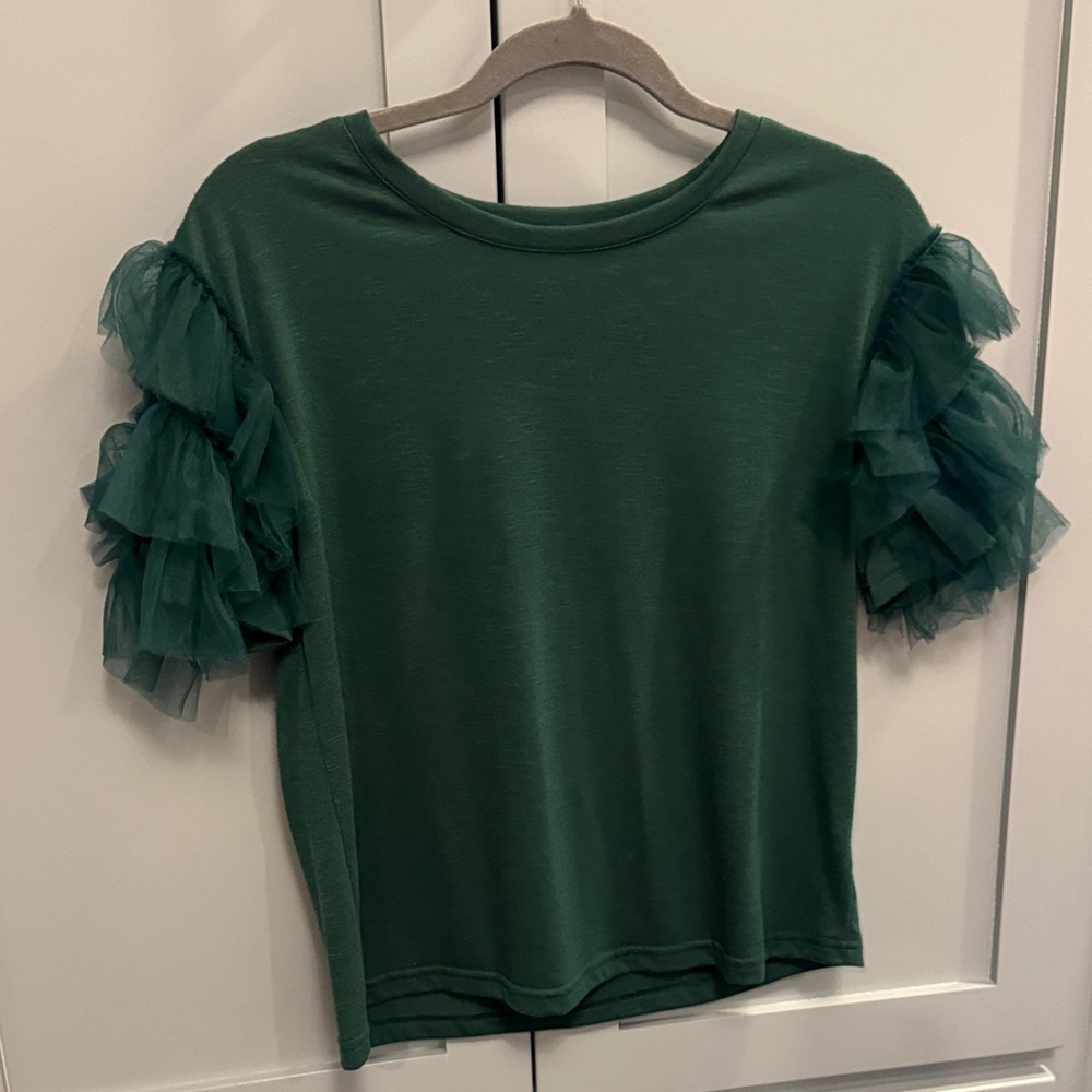 BiBi Green Short Sleeve Top with Ruffle Details